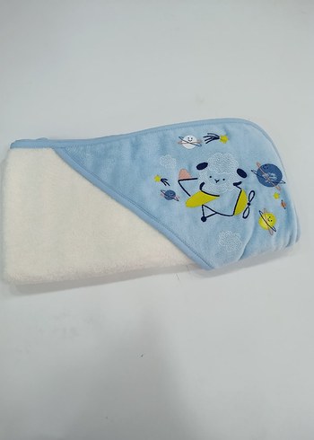 Nakışlı Mavi Bebek Banyo Havlusu