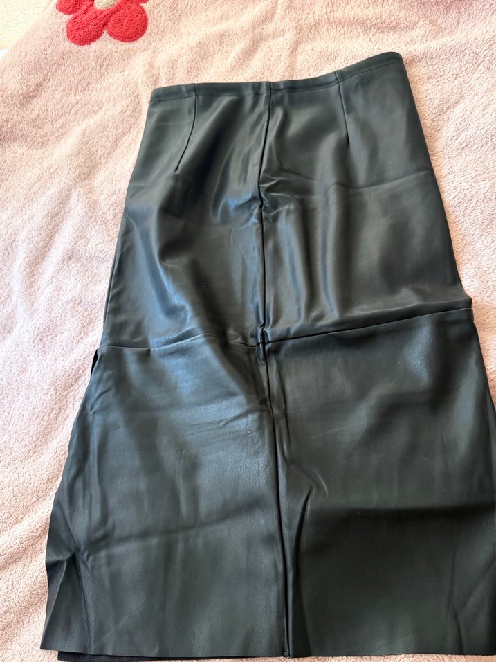 Fermuarlı Uzun Deri Hamile Eteği - Görsel 2