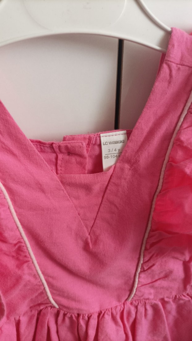 Kız Çocuk Pembe Keten Kolsuz Elbise - Görsel 2