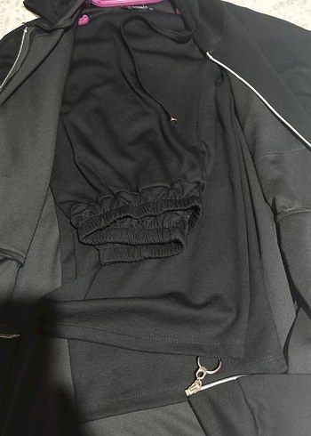 Kapüşonlu Uzun Siyah Fermuarlı takım - Görsel 3