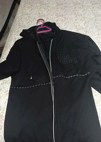 Kapüşonlu Uzun Siyah Fermuarlı takım - Görsel 2