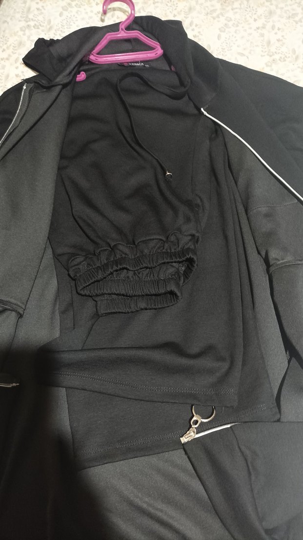 Kapüşonlu Uzun Siyah Fermuarlı takım - Görsel 3