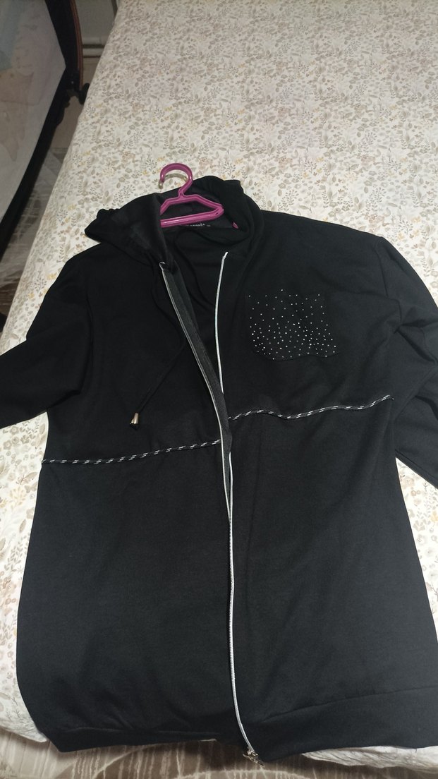 Kapüşonlu Uzun Siyah Fermuarlı takım - Görsel 2