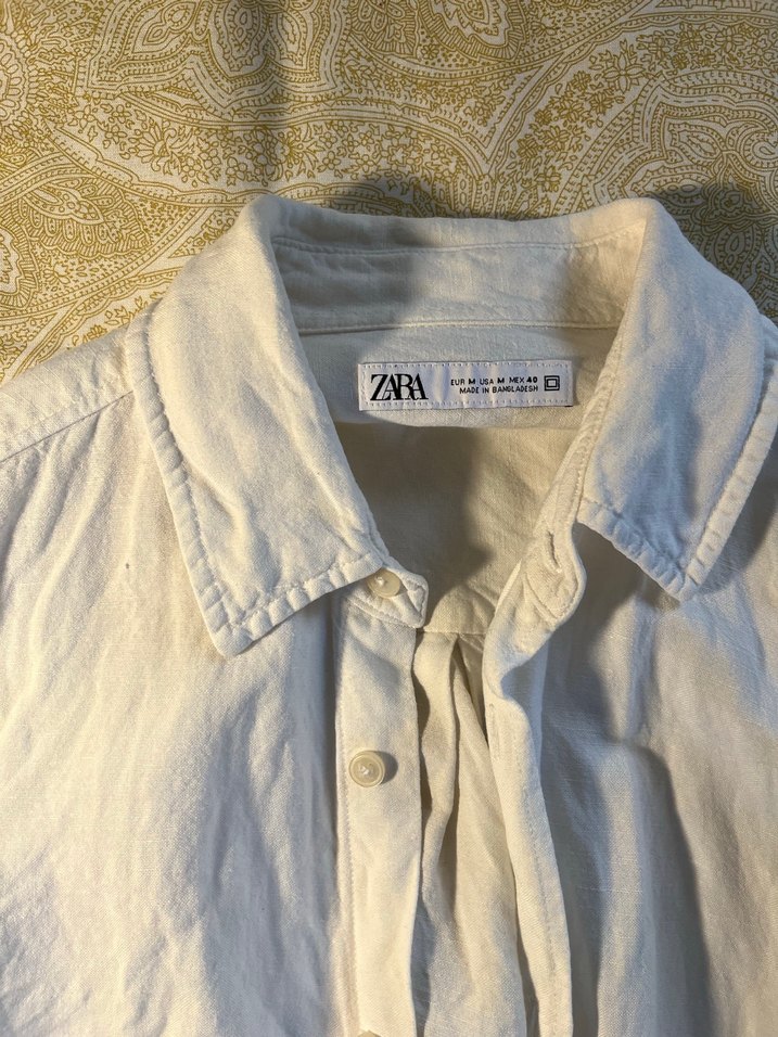 Beyaz Keten Düğmeli Gömlek - Görsel 2