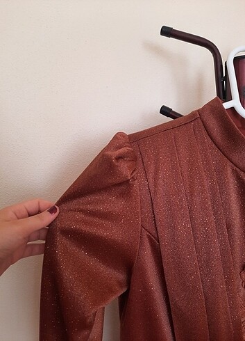 Kiremit rengi simli kadın abiye - Görsel 3