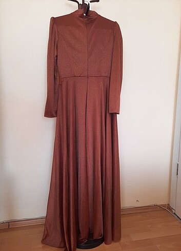 Kiremit rengi simli kadın abiye - Görsel 5