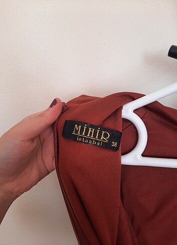 Kiremit rengi simli kadın abiye - Görsel 6