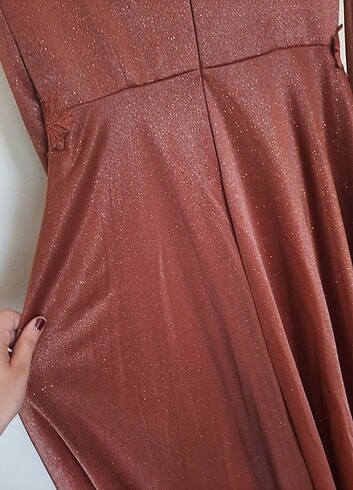 Kiremit rengi simli kadın abiye - Görsel 9