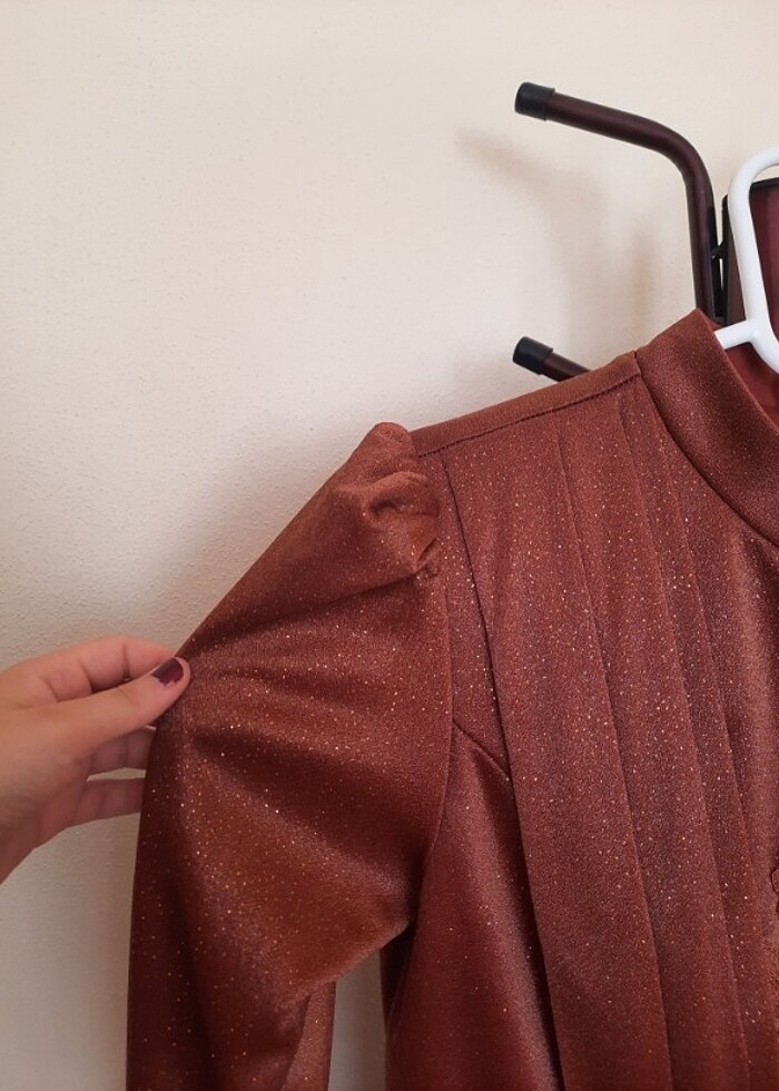 Kiremit rengi simli kadın abiye - Görsel 3