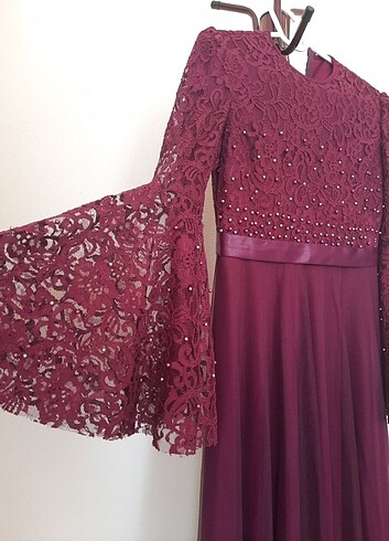 Boncuklu kadın mor abiye - Görsel 2