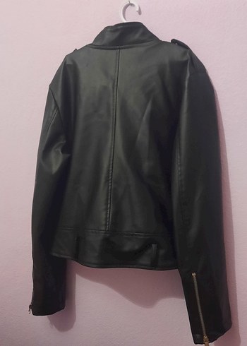 Siyah Deri Kadın Biker Ceket - Görsel 3