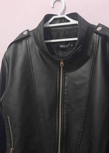 Siyah Deri Kadın Biker Ceket - Görsel 2