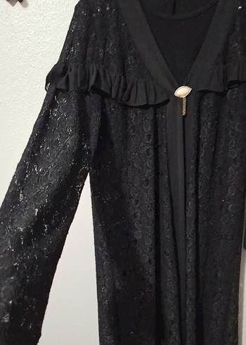 Uzun Siyah Gotik V Yaka Fırfırlı Elbise - Görsel 3