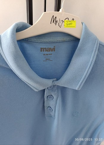 Mavi Pamuklu Düğmeli Erkek Polo Tişört - Görsel 3