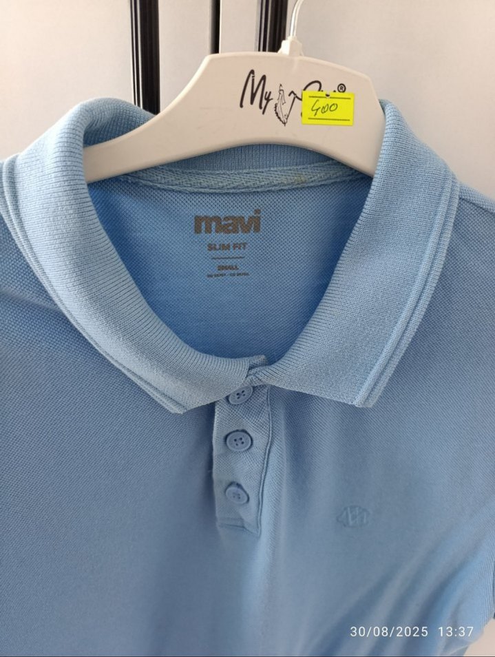 Mavi Pamuklu Düğmeli Erkek Polo Tişört - Görsel 3