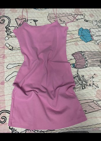 Pembe Drapeli Midi Straplez Elbise