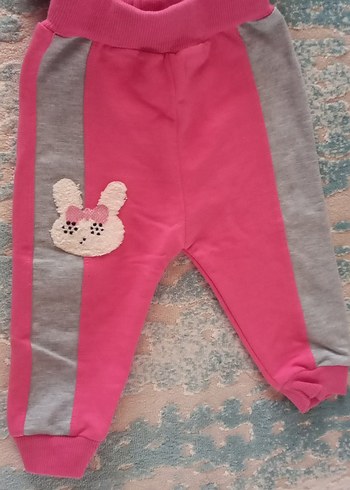 Nakışlı Triko Pembe Gri Bebek Kız Takımı - Görsel 2