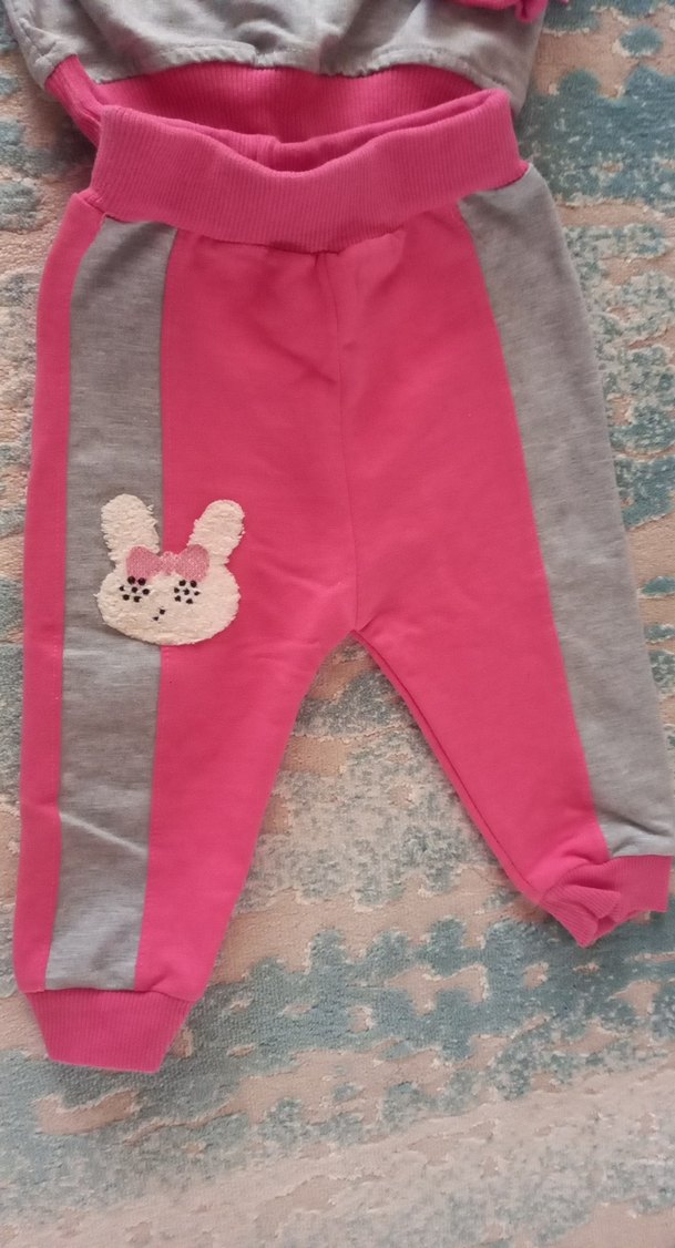 Nakışlı Triko Pembe Gri Bebek Kız Takımı - Görsel 2