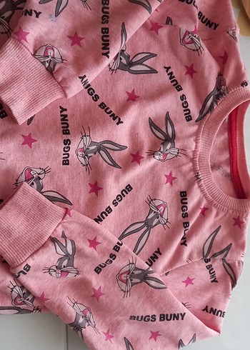 3 Yaş Beden Pembe Bugs Bunny Baskılı Kız Bebek pijama Takımı