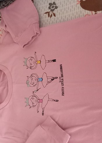 Kız Çocuk Pembe Baskılı Kısa Kollu Sweatshirt - Görsel 2