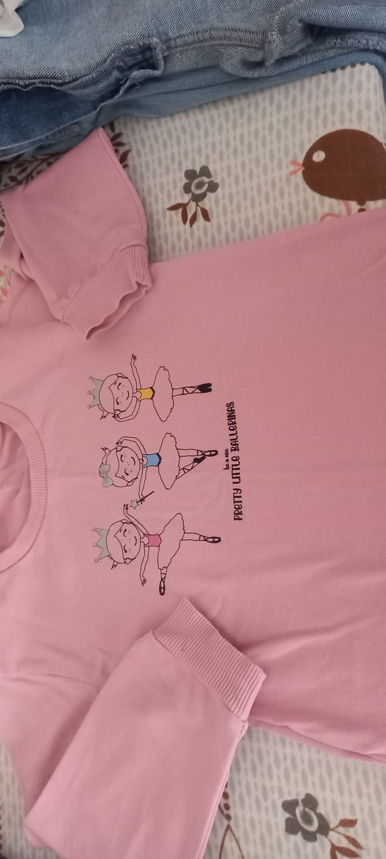 Kız Çocuk Pembe Baskılı Kısa Kollu Sweatshirt - Görsel 2