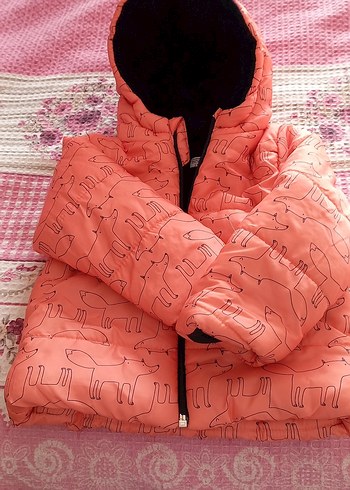 Kız Çocuk turuncu Fermuarlı Baskılı Mont - Görsel 2