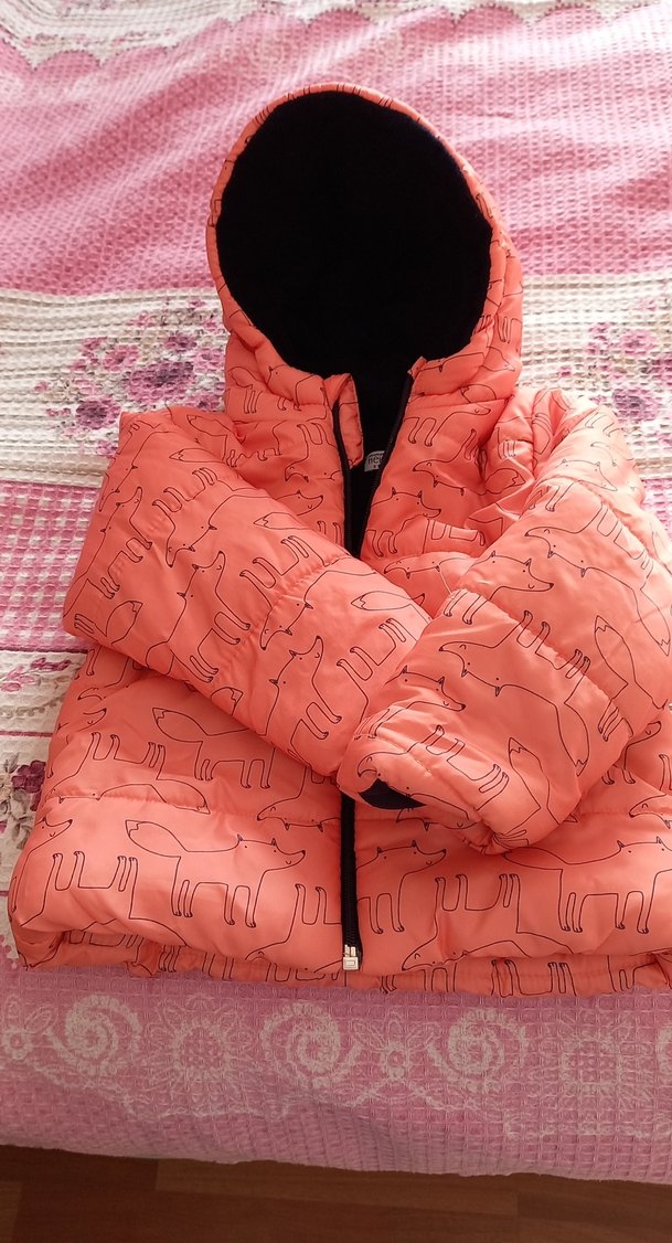 Kız Çocuk turuncu Fermuarlı Baskılı Mont - Görsel 2