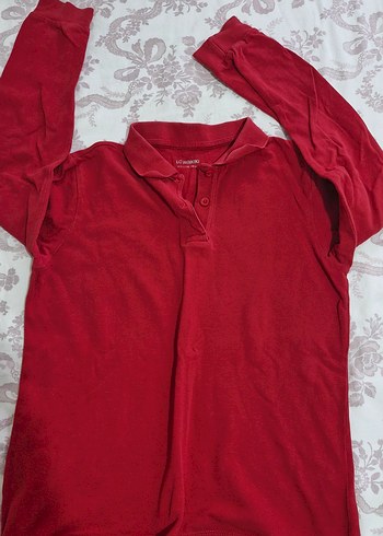 Çocuk Kırmızı Uzun Kollu Polo Tişört - Görsel 2