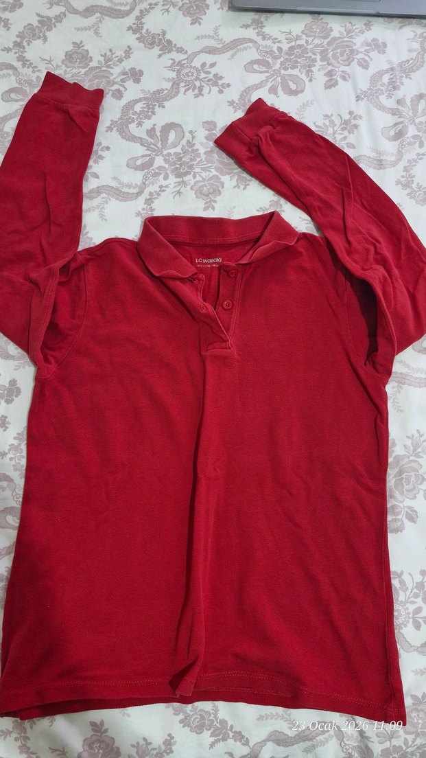 Çocuk Kırmızı Uzun Kollu Polo Tişört - Görsel 2