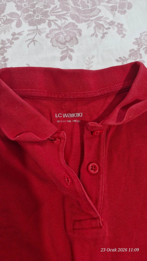 Çocuk Kırmızı Uzun Kollu Polo Tişört - Görsel 3