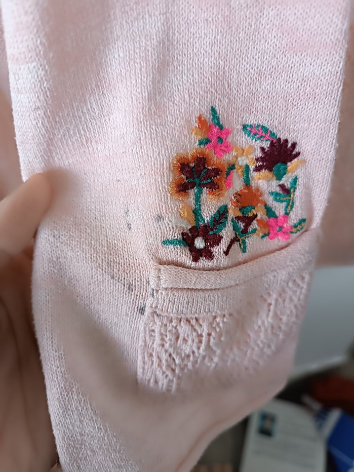 Kız Çocuk Pembe Nakışlı Örgü Hırka - Görsel 5