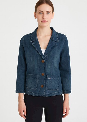 Düğmeli Lacivert Kadın Denim Ceket