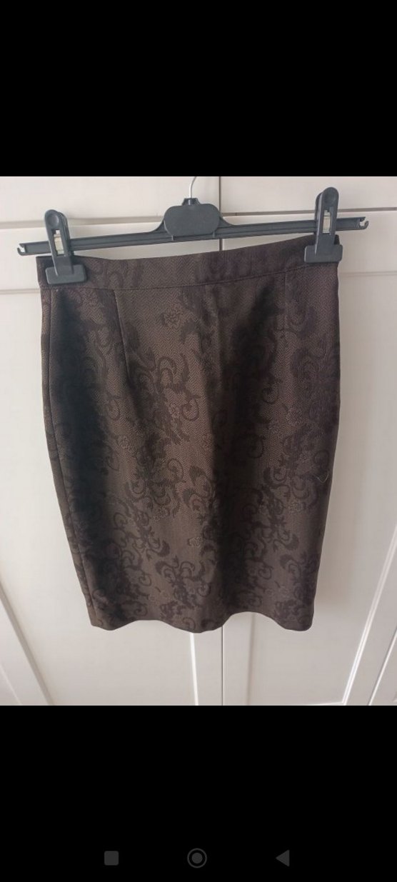 Klasik Kahverengi satenimsi kumaş Midi Etek - Görsel 2