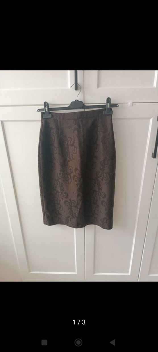 Klasik Kahverengi satenimsi kumaş Midi Etek - Görsel 3