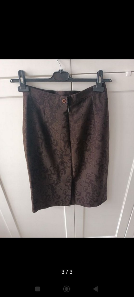 Klasik Kahverengi satenimsi kumaş Midi Etek - Görsel 4