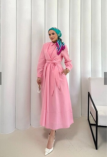Pembe poplin elbise