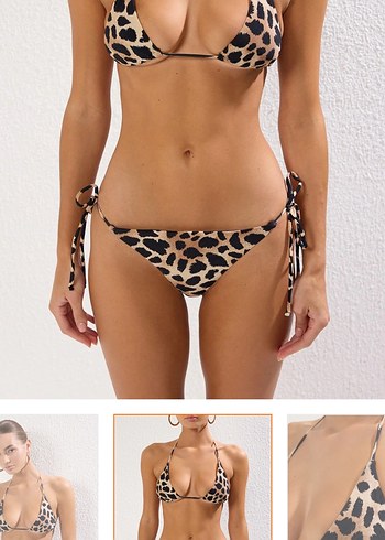 Trendyol & Milla Leopar Desenli Bağcıklı Bikini Takımı