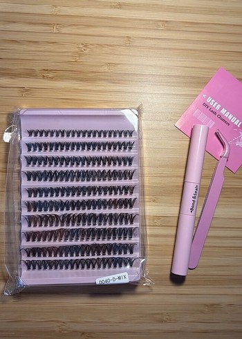 Pembe Pastel Takma Kirpik Seti ve Uygulayıcı
