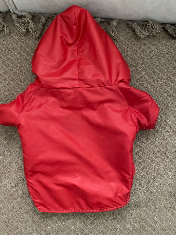 Düğmeli Kırmızı Kapüşonlu Köpek Montu - Görsel 3