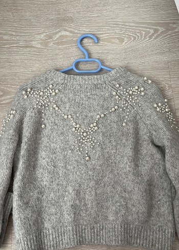 Gri Nakışlı Örgü Kadın Kazak - Görsel 3