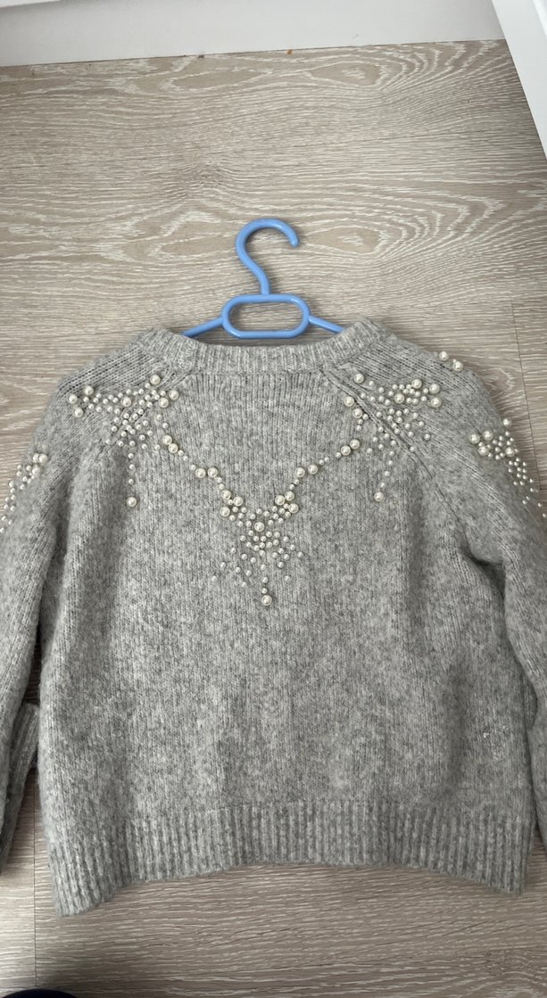 Gri Nakışlı Örgü Kadın Kazak - Görsel 3