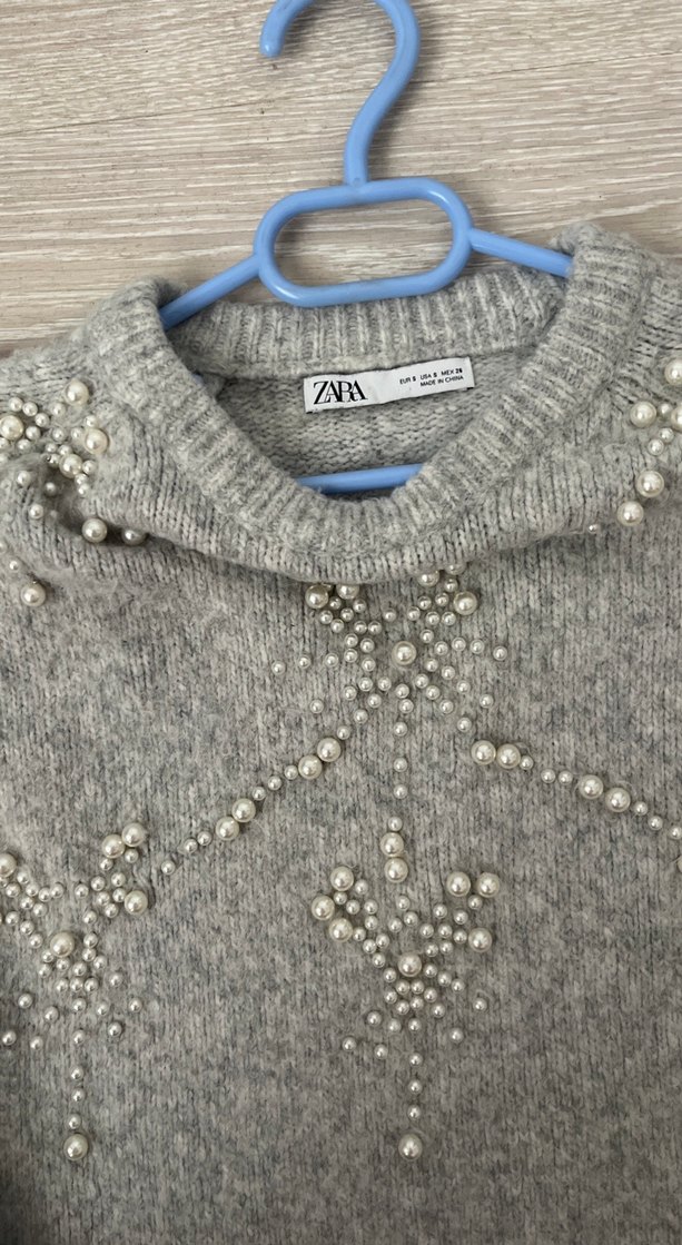 Gri Nakışlı Örgü Kadın Kazak - Görsel 2