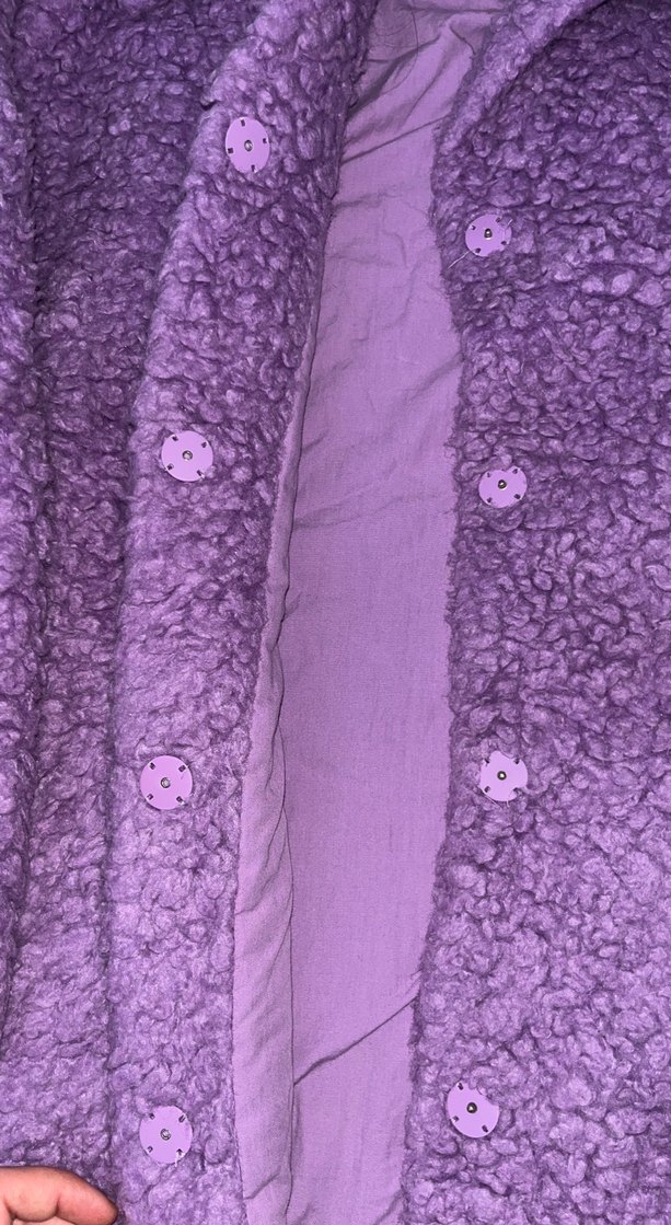 Düğmeli Mor Kadın Midi Kaban - Görsel 2