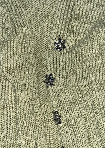 Kadın Yeşil Örgü V-Yaka Hırka - Görsel 3