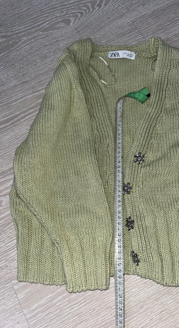 Kadın Yeşil Örgü V-Yaka Hırka - Görsel 4