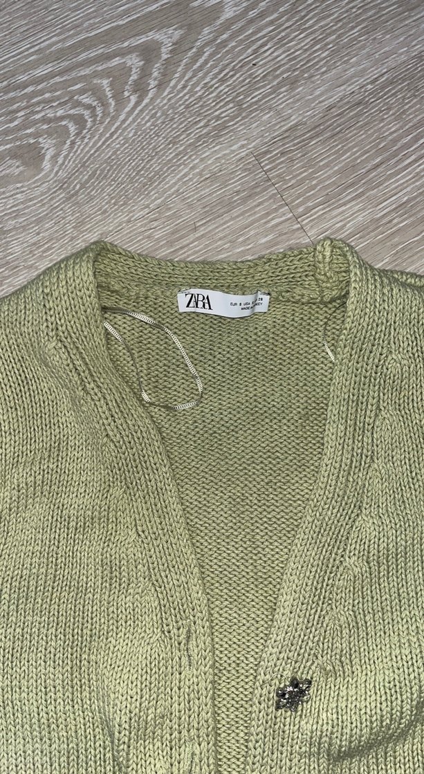 Kadın Yeşil Örgü V-Yaka Hırka - Görsel 2