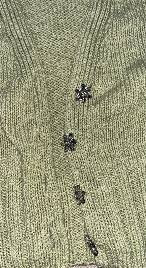 Kadın Yeşil Örgü V-Yaka Hırka - Görsel 3