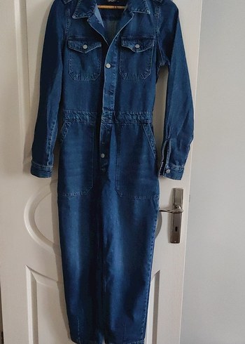 Kadın Lacivert Denim Uzun Tulum