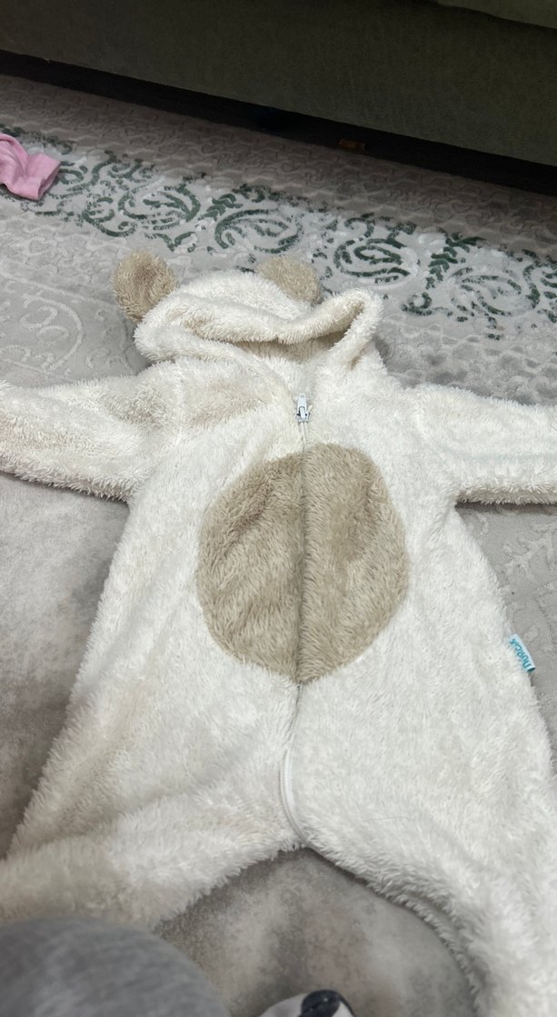 Kürklü Beyaz Bebek Tulumu - Görsel 3