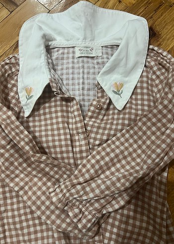 Bej Kareli kız çocuk Pamuk Gömlek - Görsel 3